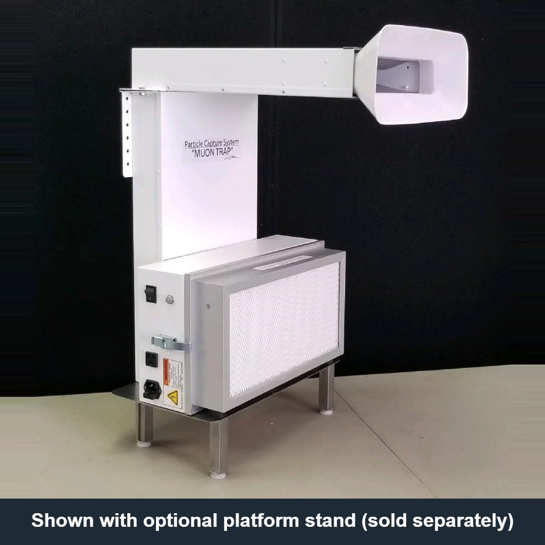 Under-bench particle capture system shown on the optional platform stand, sold separately